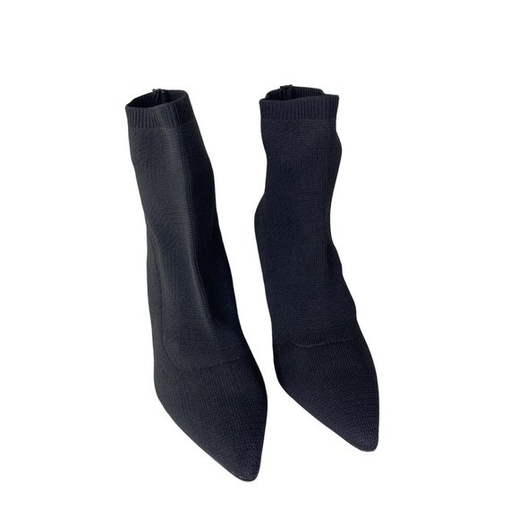 Something Navy Ladies Heeled Booties knit pull on Black pointed toe Size 8 - Picture 2 of 7